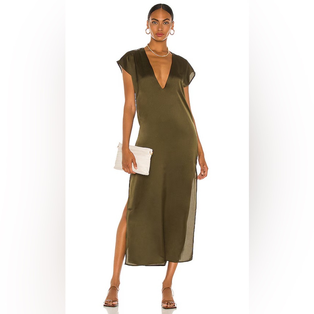 Cautilina Deep V Dress by LBLC the Label in Olive